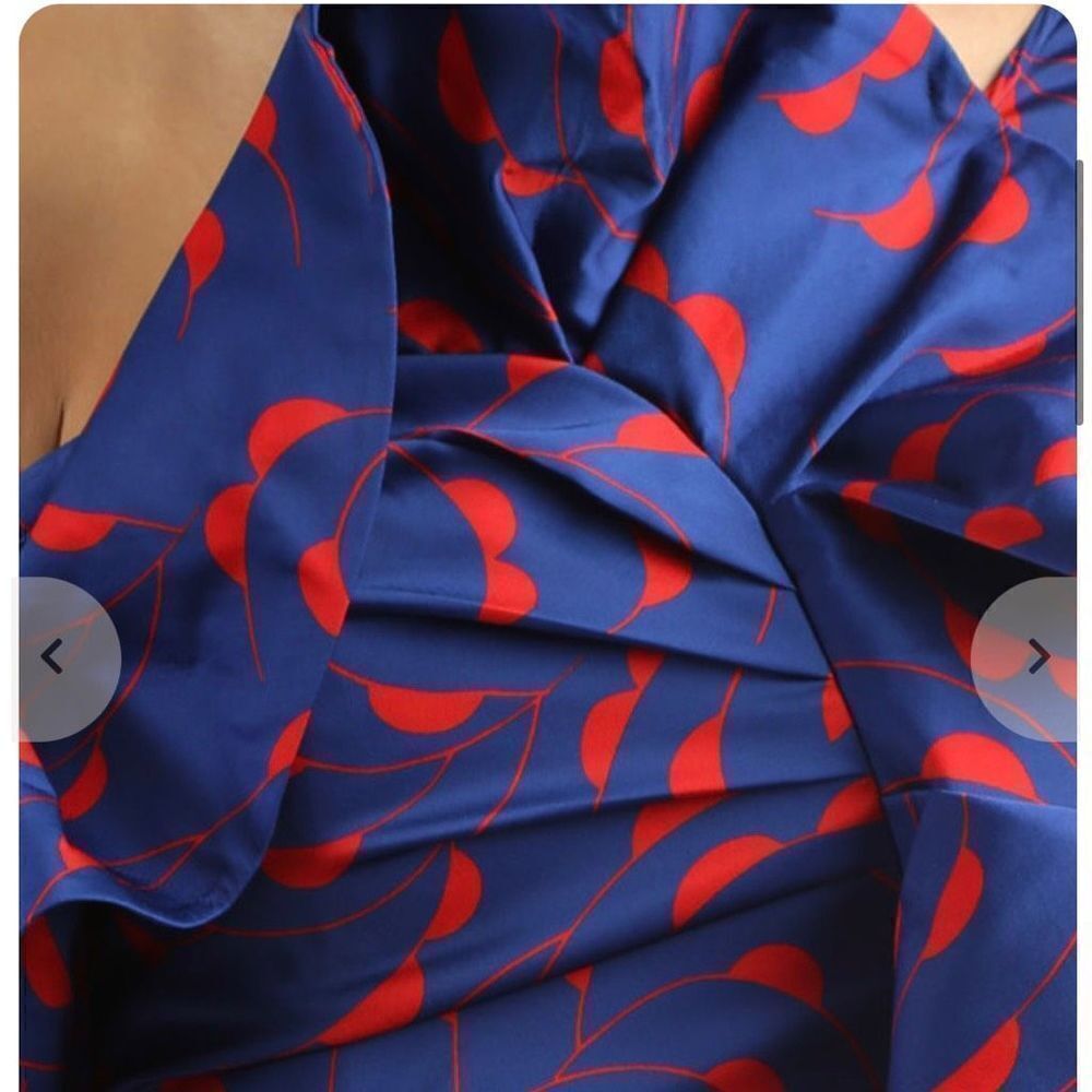 Self Portrait Blue Red One Shoulder Ruffle Dress - Picture 4 of 13